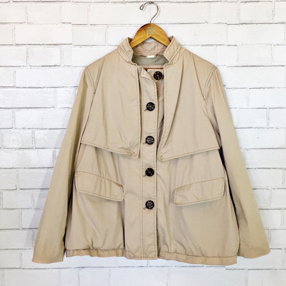 Classic Stretch Liz Claiborne Tan Lined Crop Trench Coat Jacket - Picture 4 of 9